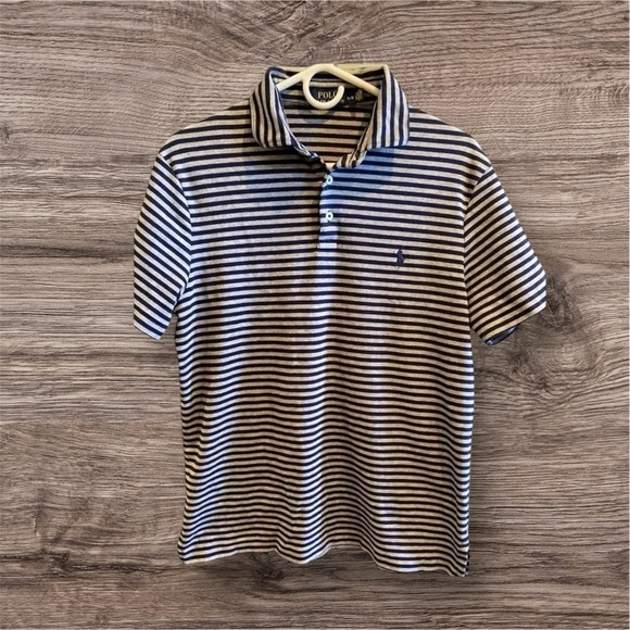 POLO RALPH LAUREN MENS STRIPE SHIRT TOP GRAY NAVY SUMMER CASUAL SIZE L LARGE - Picture 1 of 5